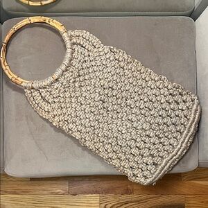 Urban Outfitters Beige Woven Tote with Bamboo Handles